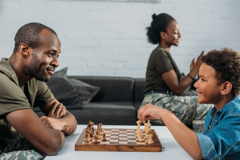 Father and son playing chess